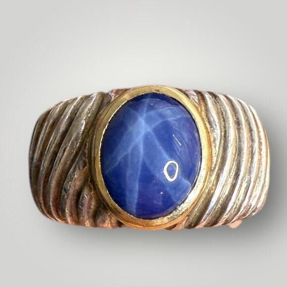 Vintage Sterling Silver & 18K Gold Ring 7,3g with Natural Star Sapphire sz 7 - Picture 6 of 11